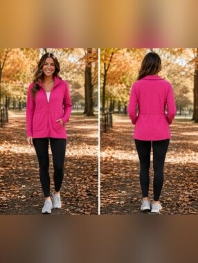 Talbots Bright Pink Stretch Zip Jacket W/Drawstring Waist & Front Pockets Size M